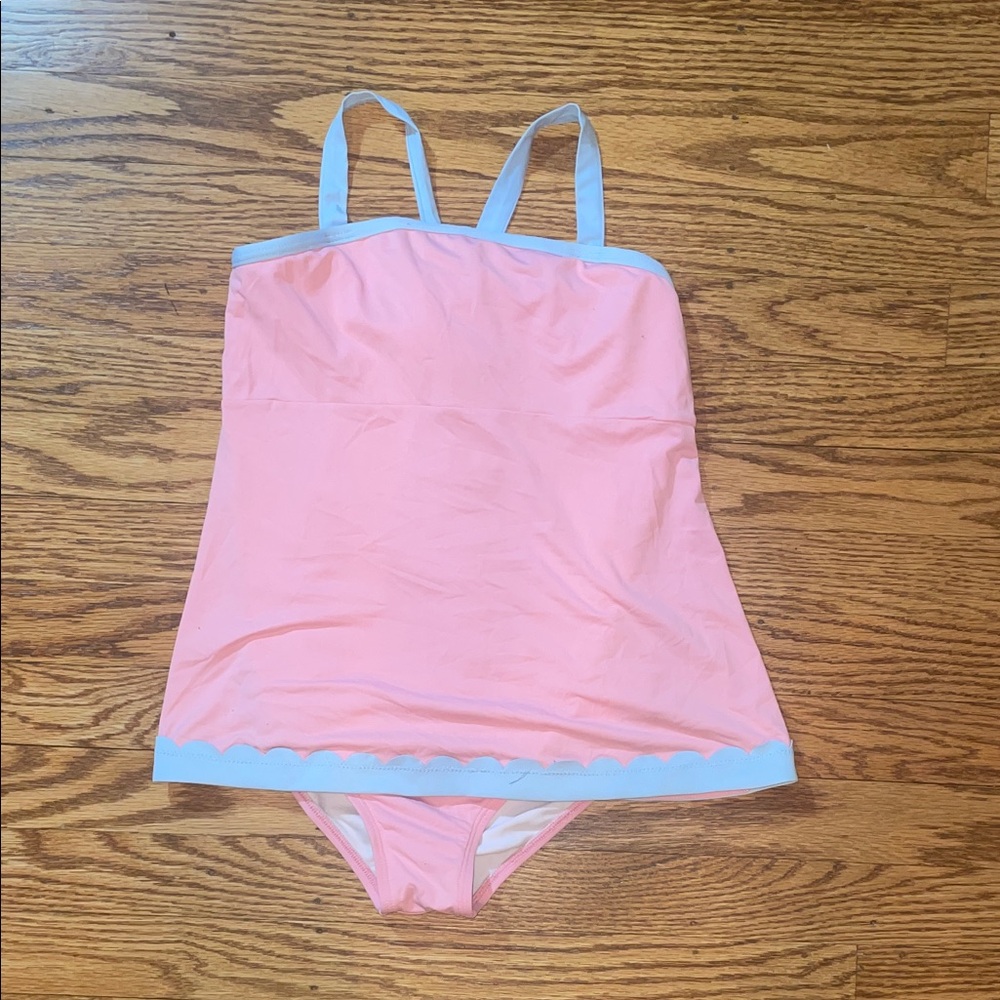 The Beaufort Bonnet Company Pink and Light Blue One-Piece Girls Swimsuit
